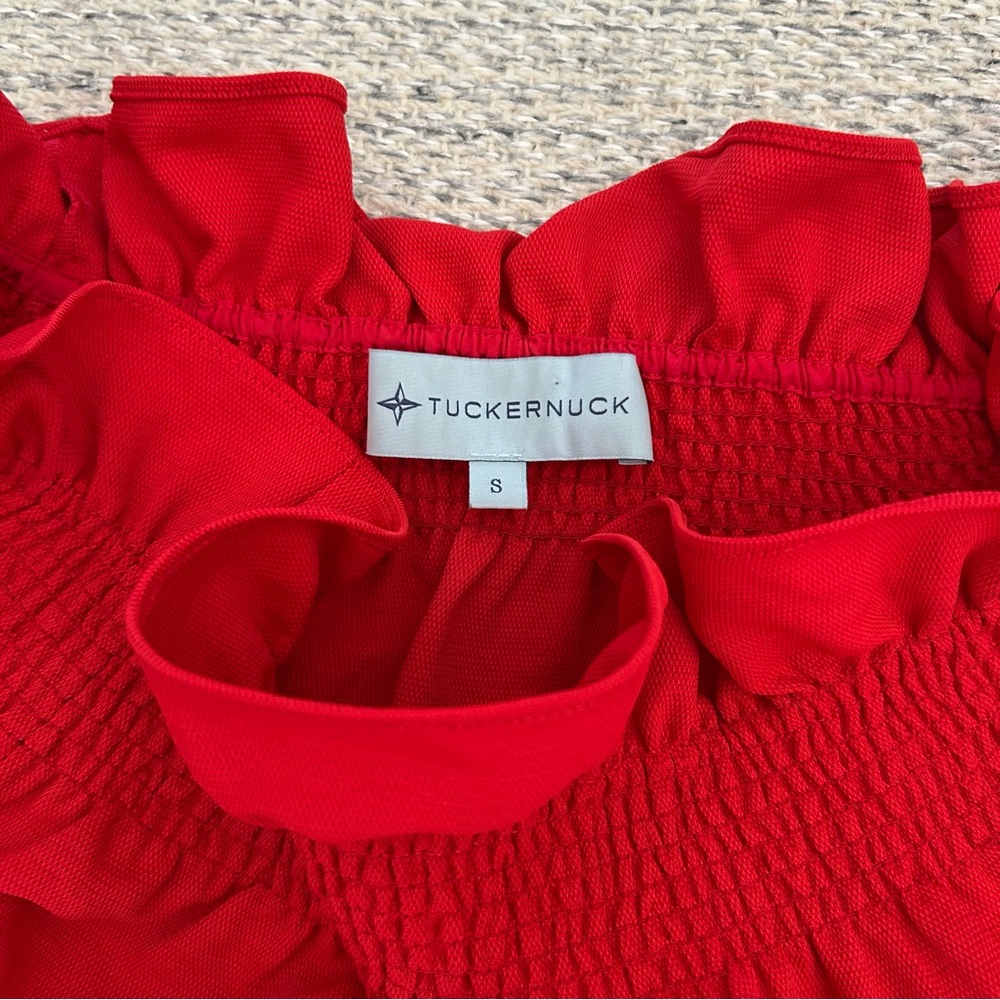 Tuckernuck Red Marguerite Off The Shoulder Ruffle Blouse Size Small - Picture 4 of 8